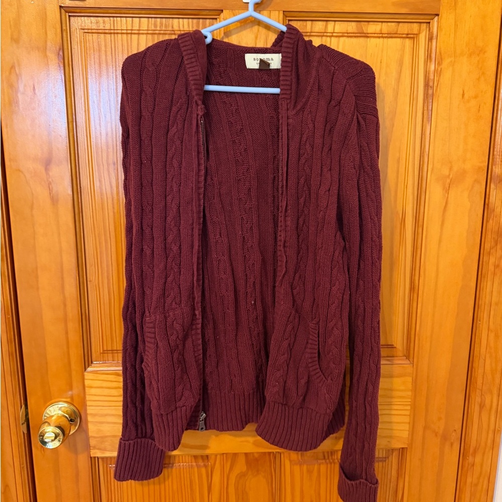 Women's Burgundy Cable Knit Sweater